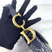 Load image into Gallery viewer, Dior blue oblique monogram jacquard medium saddle bag, with gold hardware