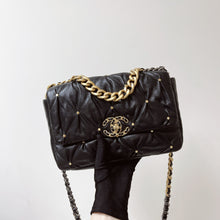 Load image into Gallery viewer, Chanel small lambskin 19, with gold studs, chip