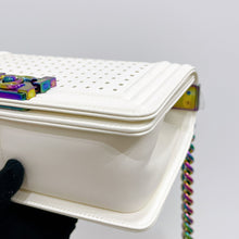 Load image into Gallery viewer, Chanel rare LED white medium boy bag with rainbow iridescent hdw