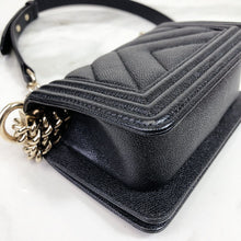 Load image into Gallery viewer, Chanel black caviar mini boy bag, chip with light gold hdw