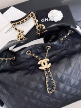 Load image into Gallery viewer, Chanel black grained calfskin hobo medium 25s