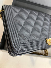 Load image into Gallery viewer, Chanel black caviar boy woc (wallet on chain) with aged gold hdw