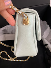 Load image into Gallery viewer, Chanel mint green iridescent caviar mini 24p sweetheart, with gold hdw