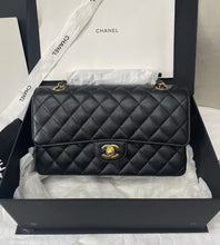 Load image into Gallery viewer, Chanel medium black caviar classic flap with gold hdw, chip