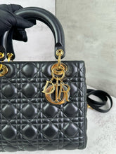 Load image into Gallery viewer, Lady Dior medium black Cannage lambskin with gold hdw