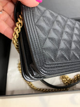 Load image into Gallery viewer, Chanel black caviar boy woc (wallet on chain) with aged gold hdw