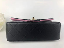 Load image into Gallery viewer, Chanel 2023 black / pink mini top handle lambksin, with light gold hardware