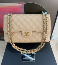 Load image into Gallery viewer, Chanel double flap jumbo beige caviar with gold hardware.