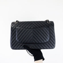 Load image into Gallery viewer, Chanel black caviar chevron jumbo, silver hdw