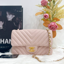 Load image into Gallery viewer, Chanel pink mini calfskin chevron, with gold hdw