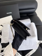 Load image into Gallery viewer, Chanel black caviar microchip WOC (wallet on chain) with gold hdw