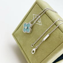 Load image into Gallery viewer, Van Cleef & Arpels 2022 light green celadon porcelain vintage Alhambra diamond holiday pendant necklace (VCA)