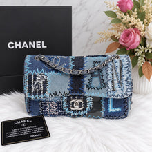 Load image into Gallery viewer, Chanel denim patchwork bag medium with silver hdw