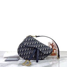 Load image into Gallery viewer, Dior blue oblique monogram jacquard medium saddle bag, with gold hardware