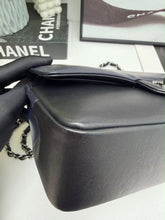Load image into Gallery viewer, Chanel medium classic flap two tone black and blue with silver hdw.