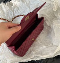 Load image into Gallery viewer, Chanel burgundy red mini 20cm with top handle, gold hdw.