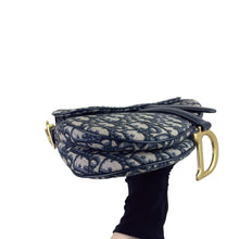 Load image into Gallery viewer, Dior blue oblique monogram jacquard medium saddle bag, with gold hardware