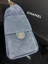 Load image into Gallery viewer, Chanel small blue suede 25 bag, gold hdw