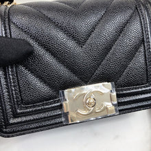 Load image into Gallery viewer, Chanel black caviar mini boy bag, chip with light gold hdw