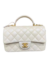 Load image into Gallery viewer, Rare Chanel white mini lambskin, with top handle and gold hdw