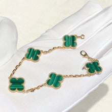 Load image into Gallery viewer, Van Cleef & Arpels (VCA) green malachite vintage Alhambra bracelet, 5 motifs 18k gold