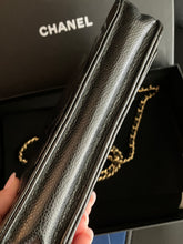 Load image into Gallery viewer, Chanel Black caviar microchip WOC, with gold hdw