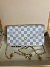 Load image into Gallery viewer, Louis Vuitton pochette felicie, Damier Azur / Rose Ballerine with gold hdw.