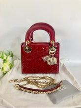 Load image into Gallery viewer, Lady Dior mini red patent Cannage calfskin, light gold hdw