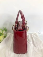 Load image into Gallery viewer, Lady Dior mini red patent Cannage calfskin, light gold hdw