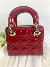 Load image into Gallery viewer, Lady Dior mini red patent Cannage calfskin, light gold hdw