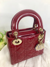 Load image into Gallery viewer, Lady Dior mini red patent Cannage calfskin, light gold hdw