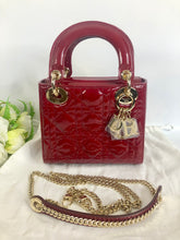 Load image into Gallery viewer, Lady Dior mini red patent Cannage calfskin, light gold hdw