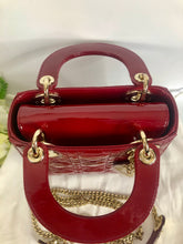 Load image into Gallery viewer, Lady Dior mini red patent Cannage calfskin, light gold hdw