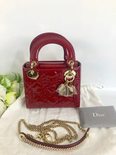 Load image into Gallery viewer, Lady Dior mini red patent Cannage calfskin, light gold hdw