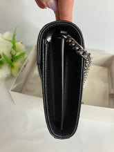 Load image into Gallery viewer, YSL Saint Laurent Black Chevron Leather Envelope Wallet On Chain, silver hdw