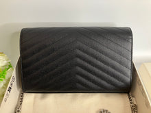 Load image into Gallery viewer, YSL Saint Laurent Black Chevron Leather Envelope Wallet On Chain, silver hdw