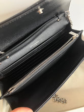 Load image into Gallery viewer, YSL Saint Laurent Black Chevron Leather Envelope Wallet On Chain, silver hdw