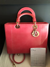Load image into Gallery viewer, Lady Dior large dark pink snakeskin exotic bag with shoulder strap, gold hdw
