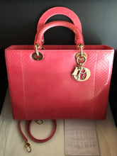 Load image into Gallery viewer, Lady Dior large dark pink snakeskin exotic bag with shoulder strap, gold hdw