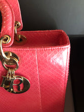 Load image into Gallery viewer, Lady Dior large dark pink snakeskin exotic bag with shoulder strap, gold hdw