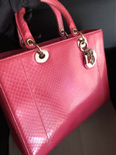 Load image into Gallery viewer, Lady Dior large dark pink snakeskin exotic bag with shoulder strap, gold hdw