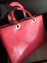 Load image into Gallery viewer, Lady Dior large dark pink snakeskin exotic bag with shoulder strap, gold hdw