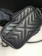 Load image into Gallery viewer, Chanel smokey blue chevron calfskin camera bag with tassel, silver hdw