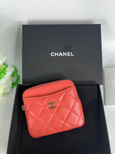 Load image into Gallery viewer, Chanel orange/pink 23s lambskin card holder/coin purse, silver hdw