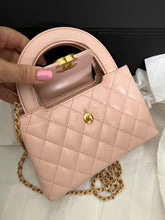 Load image into Gallery viewer, Chanel light pink Kelly Nano, crinkled shiny calfskin with aged gold hdw