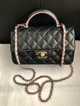 Load image into Gallery viewer, Chanel 23p black / pink two tone mini Lambskin, with gold hdw