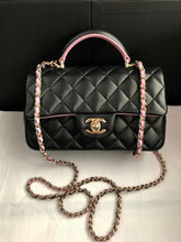 Load image into Gallery viewer, Chanel 23p black / pink two tone mini Lambskin, with gold hdw
