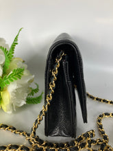 Load image into Gallery viewer, Chanel microchip black caviar (WOC) wallet on chain, with gold hardware