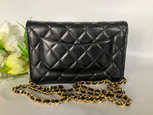 Load image into Gallery viewer, Chanel microchip black caviar (WOC) wallet on chain, with gold hardware