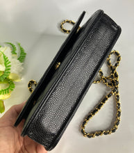 Load image into Gallery viewer, Chanel microchip black caviar (WOC) wallet on chain, with gold hardware